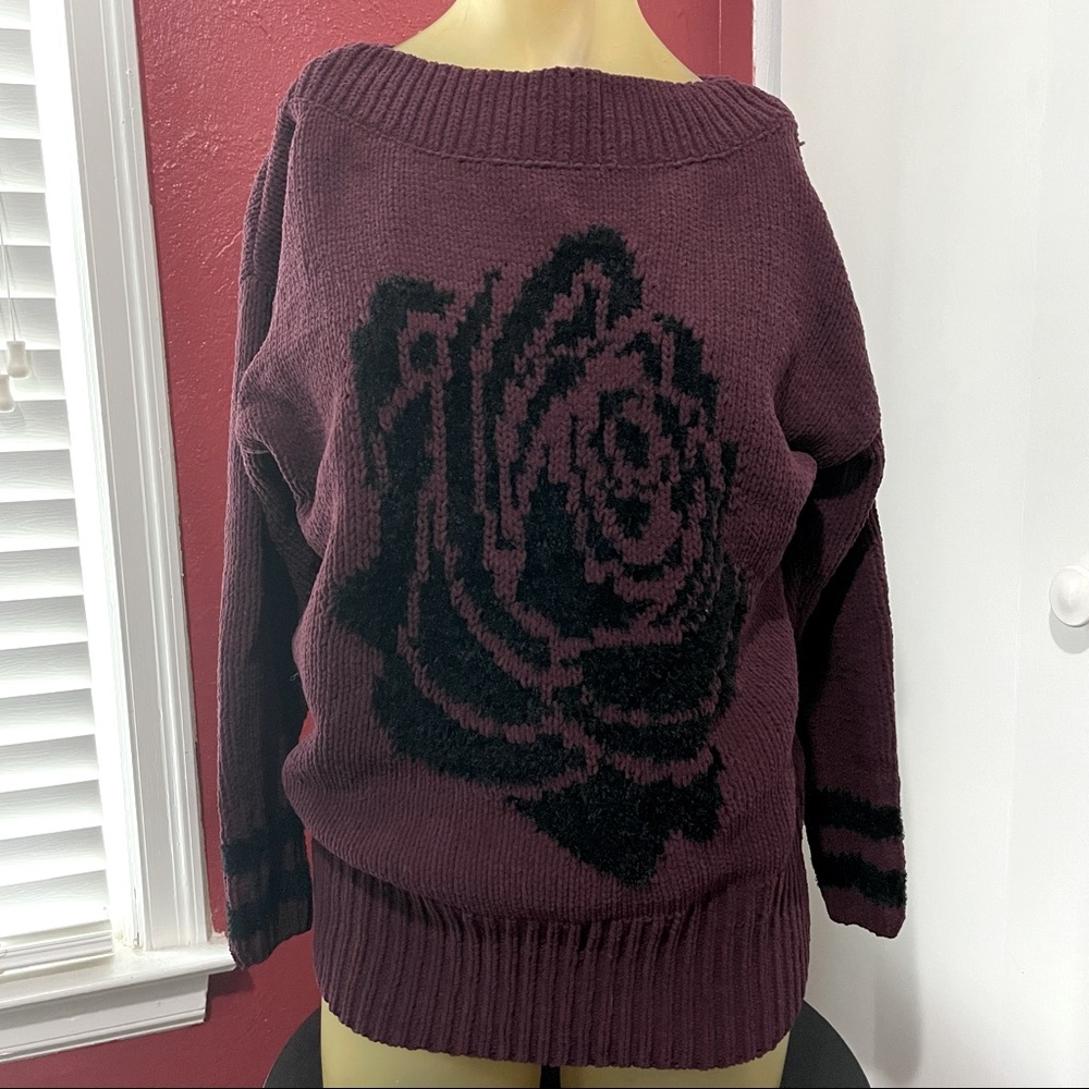 Bulky maroon black rose sweater